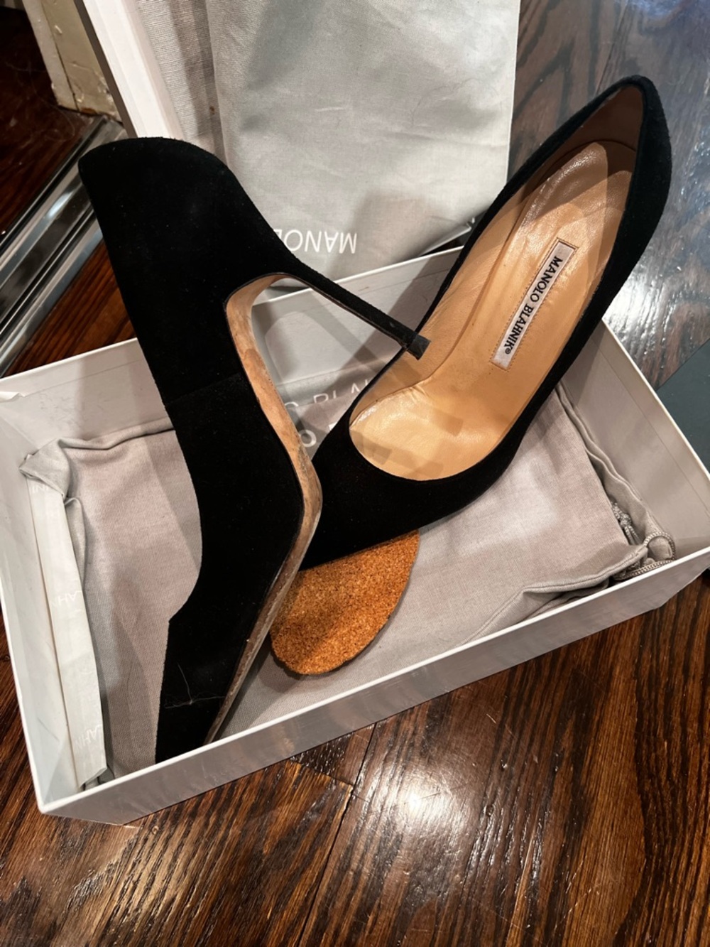 Manolo Blahnik Black Suede Pointed Pumps with Stiletto Heel